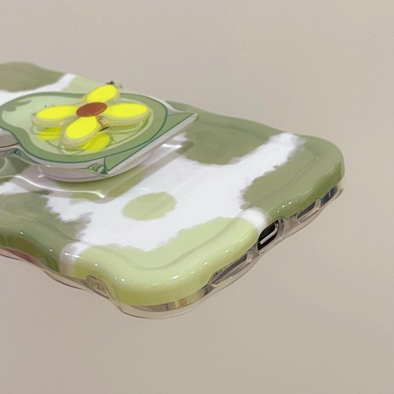 Stylish Cute Cartoon Holder Phone Case For iPhone 11 12 13 14 Pro Max Mini XR XS 8 Plus Soft Tpu Silicone Wavy Border Back Cover