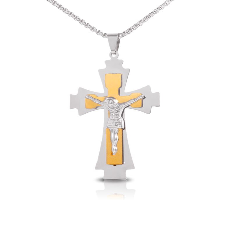 Saint St. Benedict Jesus Cross Pendant Necklace Men and Women Religious Christian Catholic Amulet Stainless Steel Jewelry - AL20066-Gold
