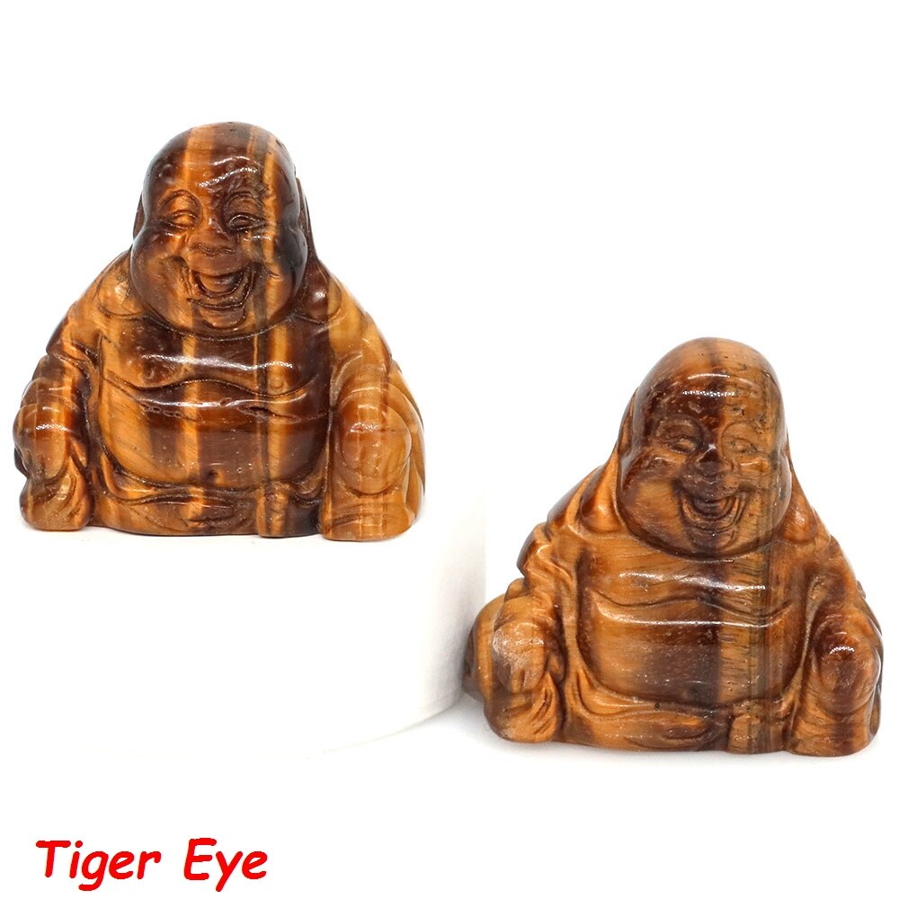36mm Buddha Statue Natural Healing Crystals Reiki Chakra Spiritual Hand Carved Stones Maitreya Figurines Crafts Home Lucky Decor - Tiger Eye / 1 PC - Tiger Eye / 5 PCS - Tiger Eye / 10 PCS - Tiger Eye / 20 PCS