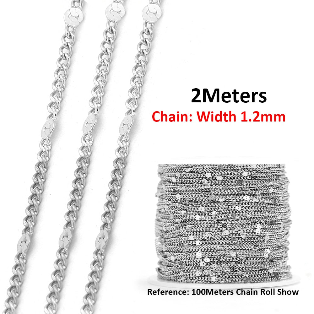 No Fade 2Meters Stainless Steel Chains for Jewelry Making DIY Necklace Bracelet Accessories Gold Chain Lips Beads Beaded Chain - I-Steel 1.2mm