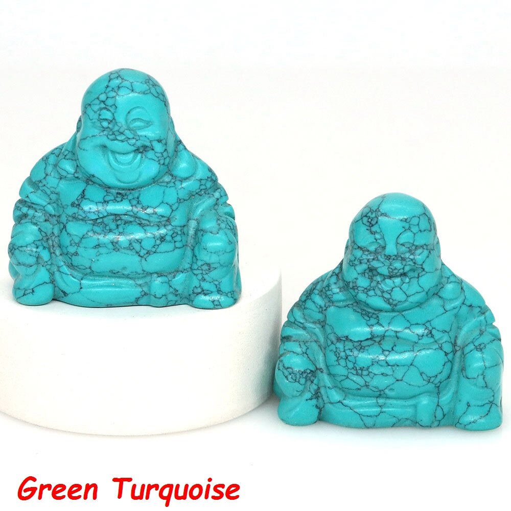 36mm Buddha Statue Natural Healing Crystals Reiki Chakra Spiritual Hand Carved Stones Maitreya Figurines Crafts Home Lucky Decor - Green Turquoise / 1 PC - Green Turquoise / 5 PCS - Green Turquoise / 10 PCS - Green Turquoise / 20 PCS