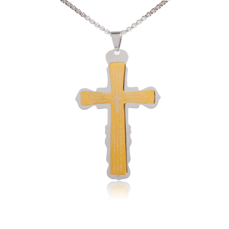 Saint St. Benedict Jesus Cross Pendant Necklace Men and Women Religious Christian Catholic Amulet Stainless Steel Jewelry - AL20056-Gold
