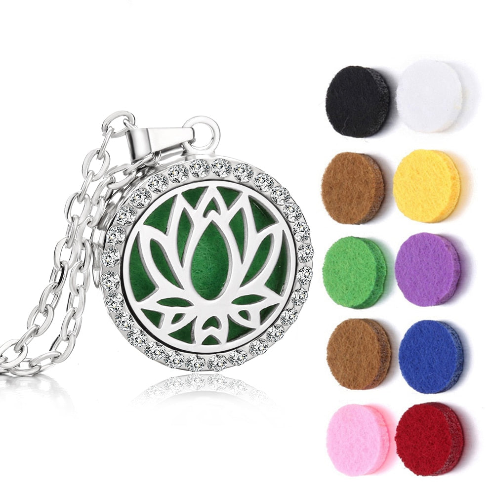 Crystal Aromatherapy Necklace Tree Flower Essential Oils Diffuser Jewelry Women Locket Aroma Diffuser Perfume Pendant Necklace