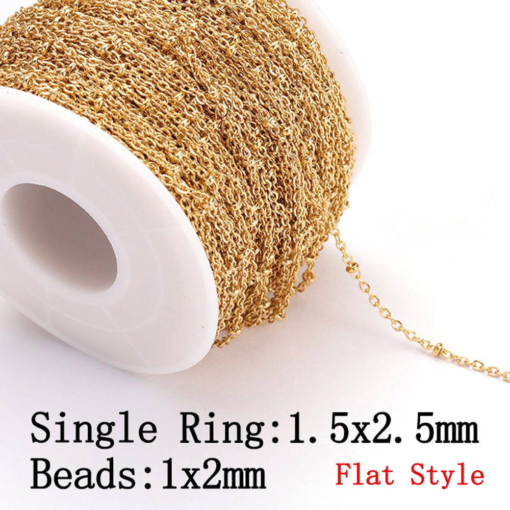 No Fade 2Meters Stainless Steel Chains for Jewelry Making DIY Necklace Bracelet Accessories Gold Chain Lips Beads Beaded Chain - K-Gold 1.5x2.5mm