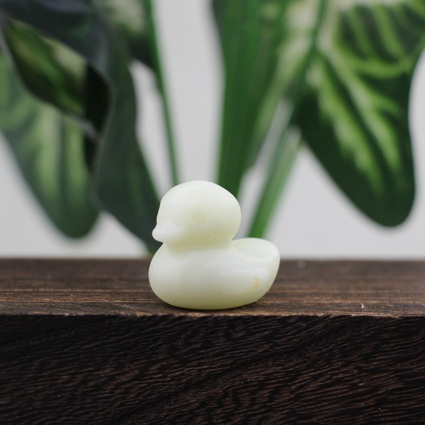1.2 Inch Cute Duck Statue Crafts Home Decor Reiki Healing Crystal Carved Gemstone Figurine Opalite Quartz Small Animal Kid Gifts - Lemon Jade
