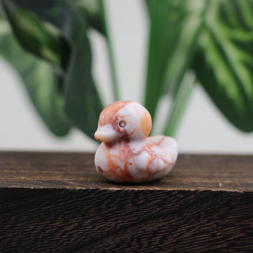 1.2 Inch Cute Duck Statue Crafts Home Decor Reiki Healing Crystal Carved Gemstone Figurine Opalite Quartz Small Animal Kid Gifts - Red Line Jasper