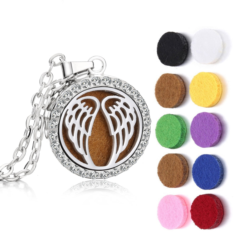 Crystal Aromatherapy Necklace Tree Flower Essential Oils Diffuser Jewelry Women Locket Aroma Diffuser Perfume Pendant Necklace - 14-10PCS Pads