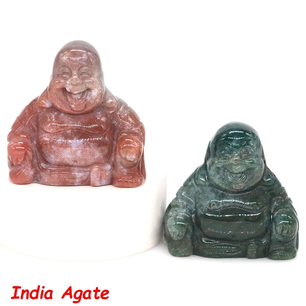 36mm Buddha Statue Natural Healing Crystals Reiki Chakra Spiritual Hand Carved Stones Maitreya Figurines Crafts Home Lucky Decor - India Agate / 1 PC - India Agate / 5 PCS - India Agate / 10 PCS - India Agate / 20 PCS