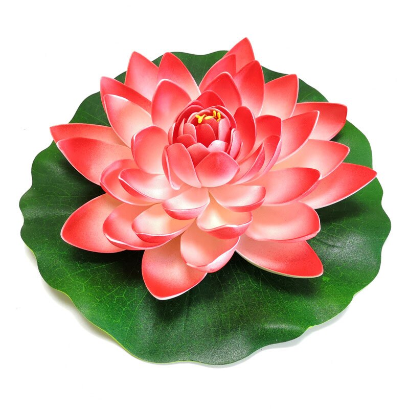 10/17/28/40/60cm Lotus Artificial Flower Floating Fake Lotus Plant Lifelike Water Lily Micro Landscape for Pond Garden Decor - 28cm red