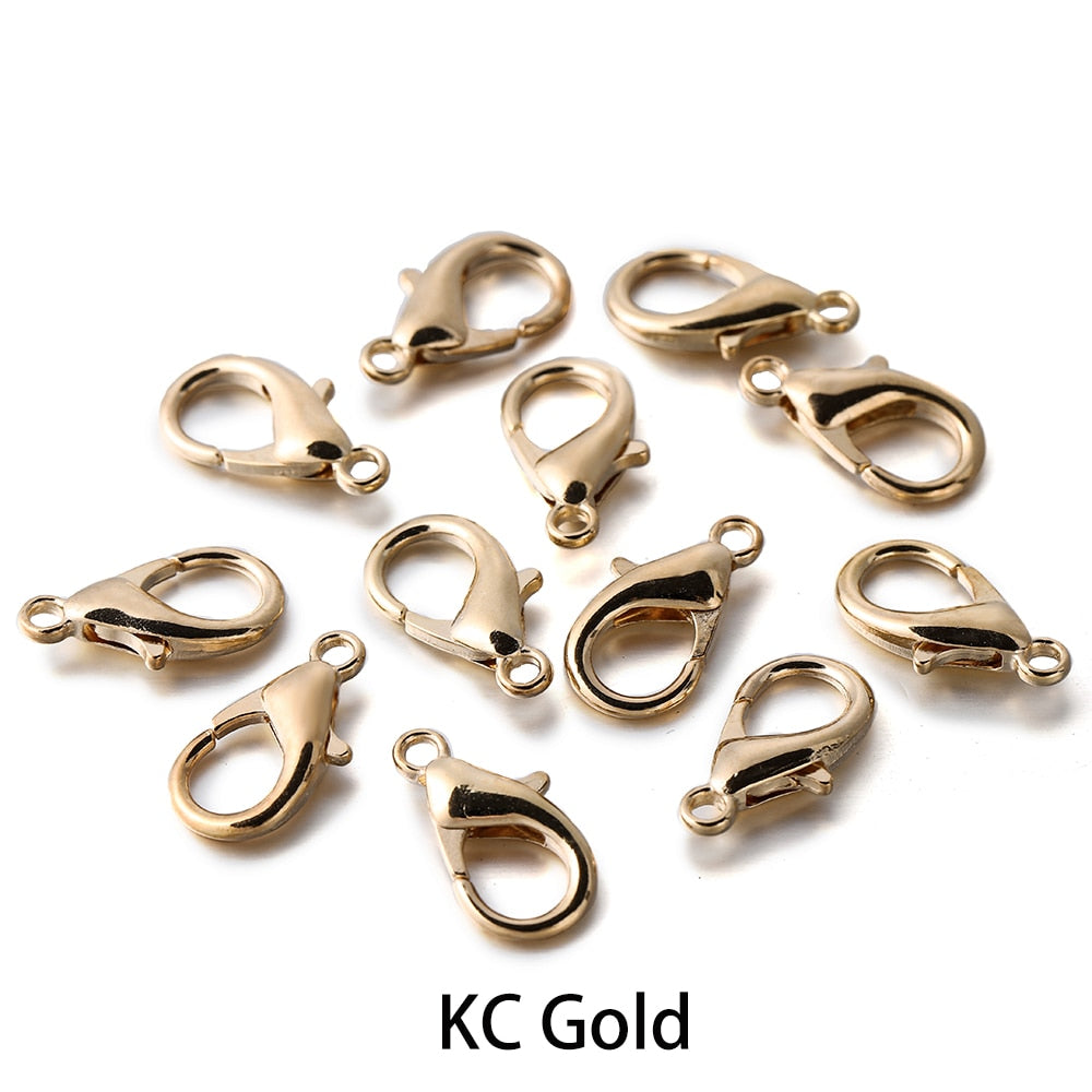 100pcs/lot Metal Lobster Clasps for Bracelets Necklaces Hooks Chain Closure Accessories for  DIY Jewelry Making Findings - KC gold / 10x5mm 100pcs - KC gold / 12x6mm 100pcs - KC gold / 14x7mm 100pcs - KC gold / 16x9mm 100pcs - KC gold / 18x10mm 100pcs