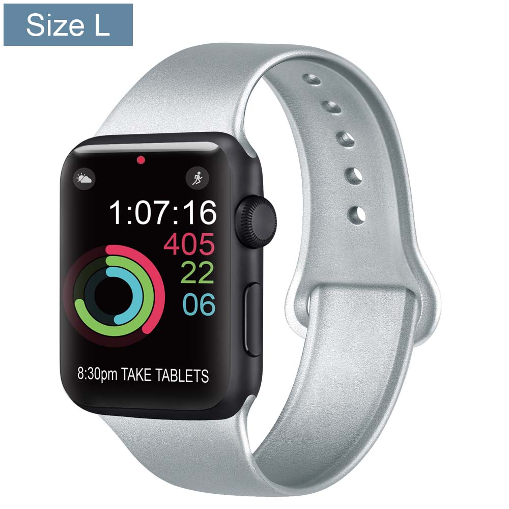 Silicone Bracelet Band For Apple Watch Strap 8 7 6 5 4 3 2 SE 42MM 38MM 44MM 40MM Strap For iWatch 41MM 45MM Smart Watch correa - Size L Silver / 38mm 40mm 41mm - Size L Silver / 42mm 44mm 45mm