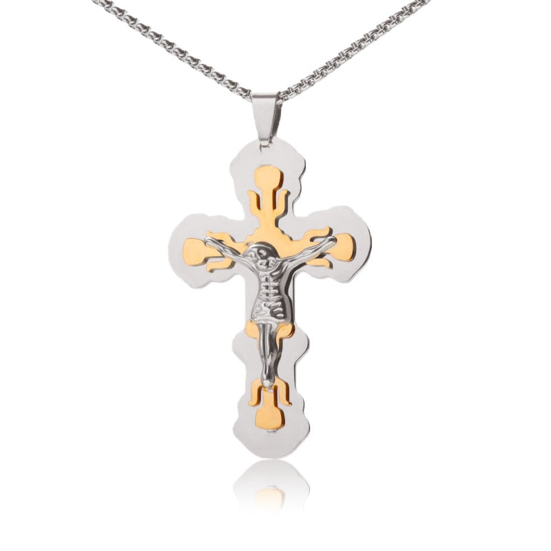 Saint St. Benedict Jesus Cross Pendant Necklace Men and Women Religious Christian Catholic Amulet Stainless Steel Jewelry - AL20069-Gold