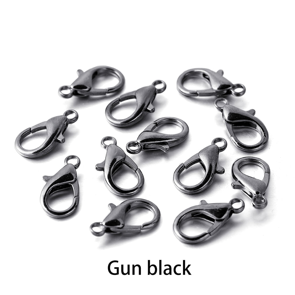 100pcs/lot Metal Lobster Clasps for Bracelets Necklaces Hooks Chain Closure Accessories for  DIY Jewelry Making Findings - Gun black / 10x5mm 100pcs - Gun black / 12x6mm 100pcs - Gun black / 14x7mm 100pcs - Gun black / 16x9mm 100pcs - Gun black / 18x10mm 100pcs