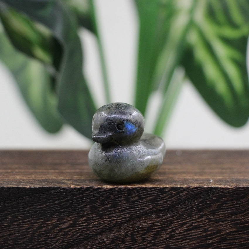 1.2 Inch Cute Duck Statue Crafts Home Decor Reiki Healing Crystal Carved Gemstone Figurine Opalite Quartz Small Animal Kid Gifts - Labradorite