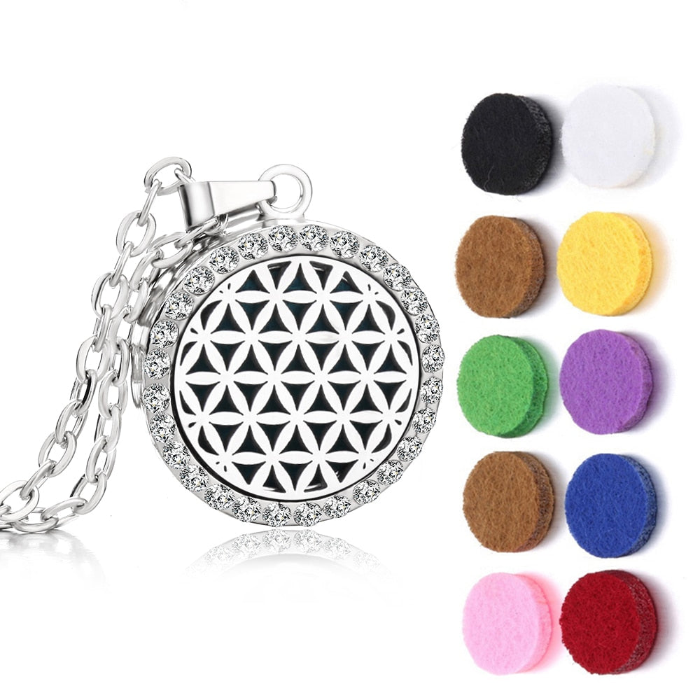 Crystal Aromatherapy Necklace Tree Flower Essential Oils Diffuser Jewelry Women Locket Aroma Diffuser Perfume Pendant Necklace - 7-10PCS Pads