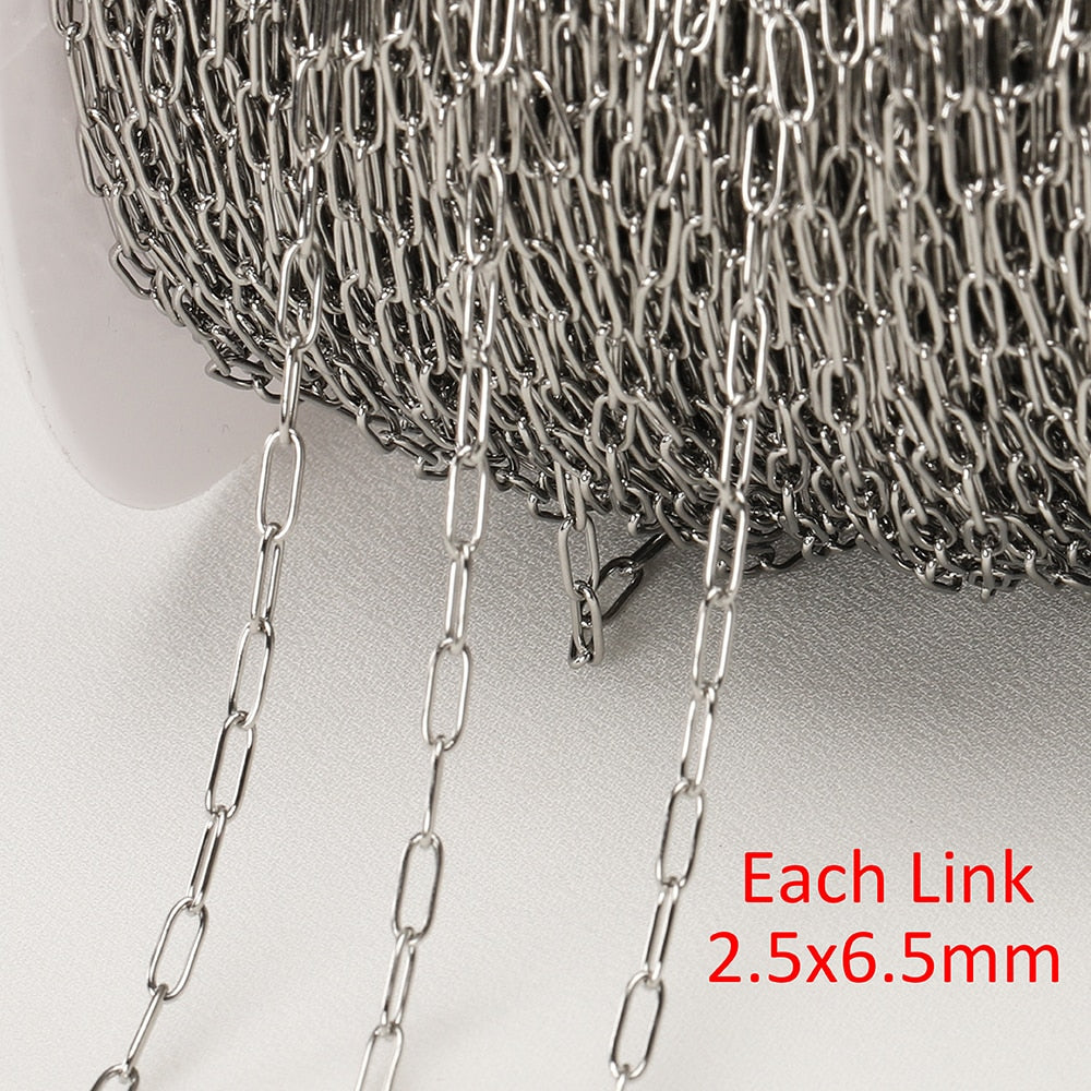 No Fade 2Meters Stainless Steel Chains for Jewelry Making DIY Necklace Bracelet Accessories Gold Chain Lips Beads Beaded Chain - H-Steel 2.5x6.5mm