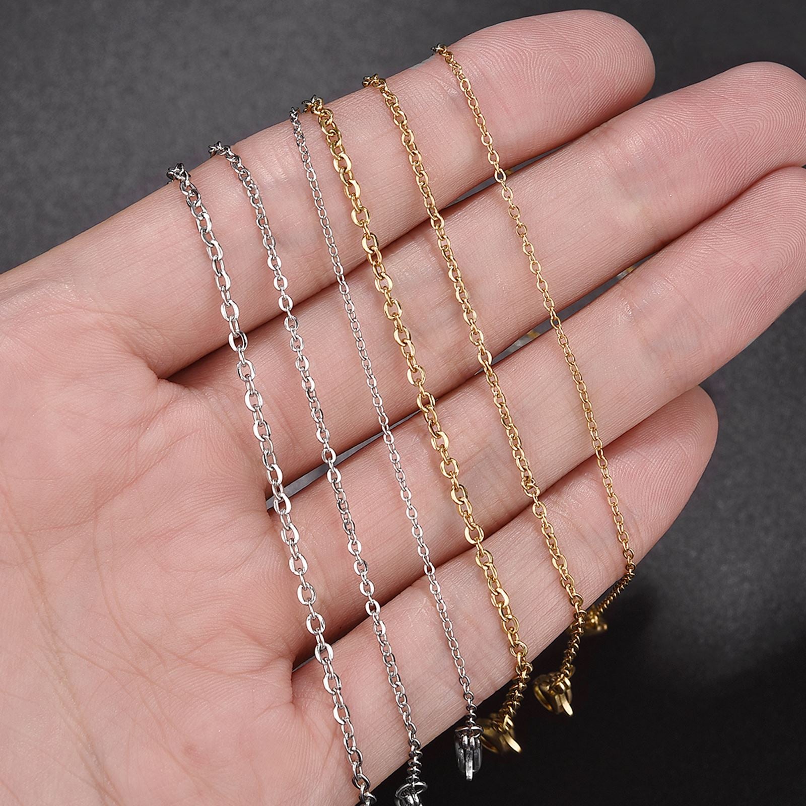 10pcs Gold Color Stainless Steel Link 45/50/55/60CM Bulk Necklace Chains Jewelry Cuban Chains Wholesale Chain Chokers DIY Crafts