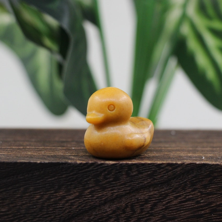 1.2 Inch Cute Duck Statue Crafts Home Decor Reiki Healing Crystal Carved Gemstone Figurine Opalite Quartz Small Animal Kid Gifts - Yellow Jasper