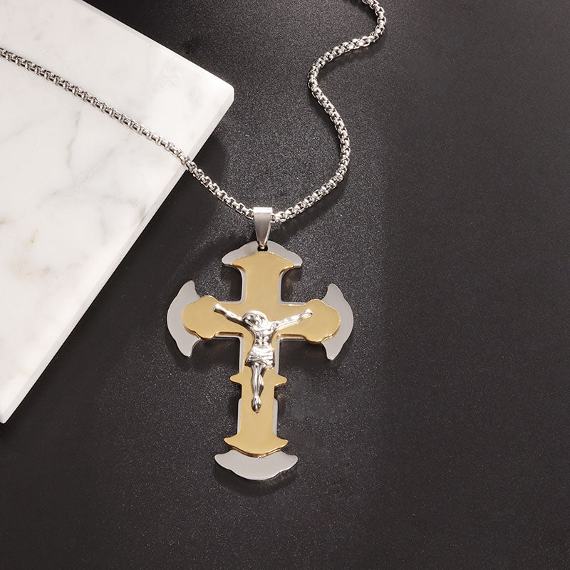 Saint St. Benedict Jesus Cross Pendant Necklace Men and Women Religious Christian Catholic Amulet Stainless Steel Jewelry - AL20072-Gold
