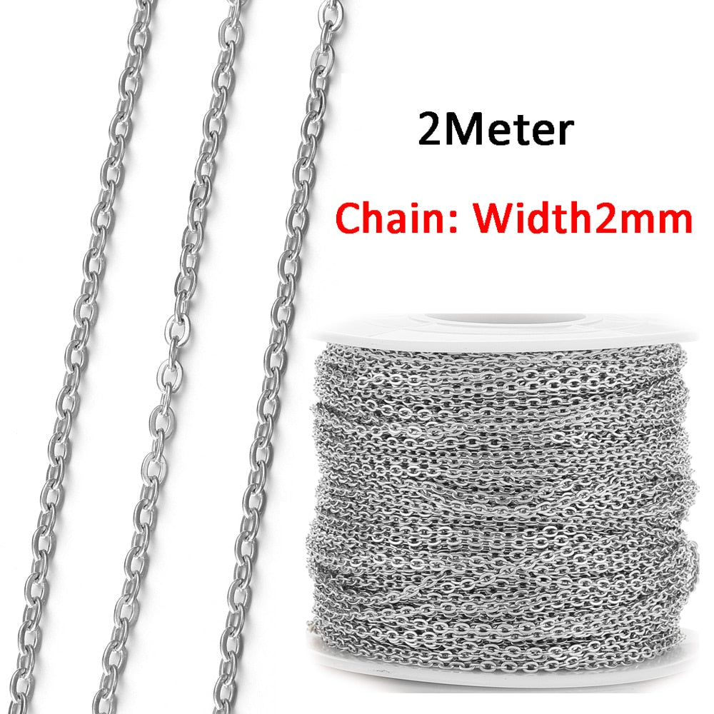 No Fade 2Meters Stainless Steel Chains for Jewelry Making DIY Necklace Bracelet Accessories Gold Chain Lips Beads Beaded Chain - I-Steel 2mm