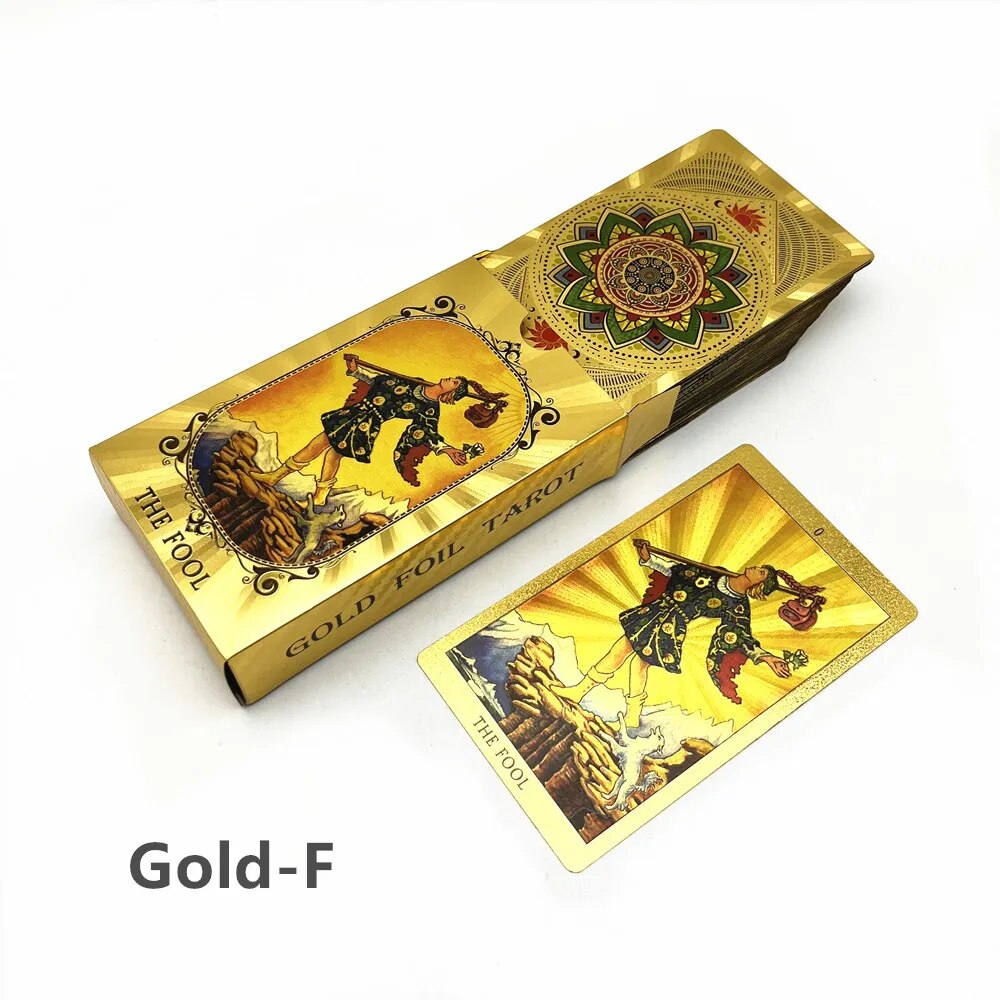 Gold Foil Tarot Cards Gold Plastic Divination 1 Deck 78 Cards Oracle Deck Witch Board Game With Guide Book L752