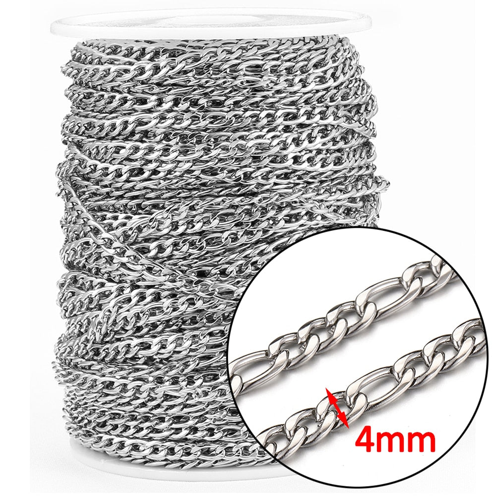No Fade 2Meters Stainless Steel Chains for Jewelry Making DIY Necklace Bracelet Accessories Gold Chain Lips Beads Beaded Chain - B-Steel 4mm