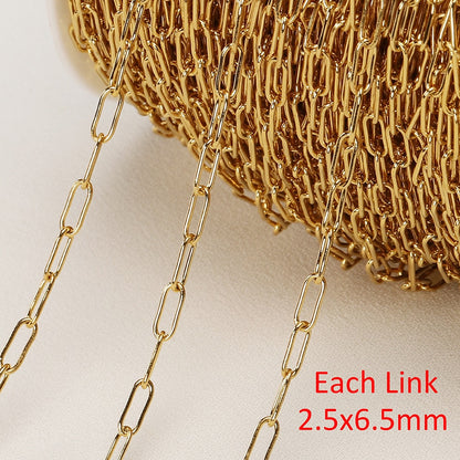 No Fade 2Meters Stainless Steel Chains for Jewelry Making DIY Necklace Bracelet Accessories Gold Chain Lips Beads Beaded Chain - H-Gold 2.5x6.5mm