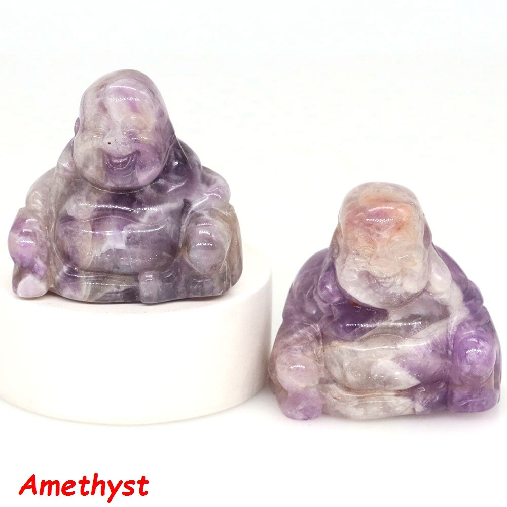 36mm Buddha Statue Natural Healing Crystals Reiki Chakra Spiritual Hand Carved Stones Maitreya Figurines Crafts Home Lucky Decor - Amethyst / 1 PC - Amethyst / 5 PCS - Amethyst / 10 PCS - Amethyst / 20 PCS