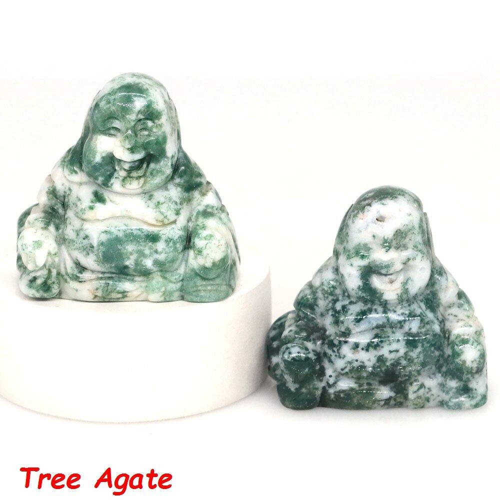 36mm Buddha Statue Natural Healing Crystals Reiki Chakra Spiritual Hand Carved Stones Maitreya Figurines Crafts Home Lucky Decor - Tree Agate / 1 PC - Tree Agate / 5 PCS - Tree Agate / 10 PCS - Tree Agate / 20 PCS