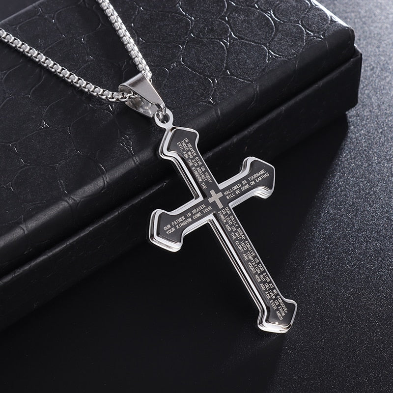 Saint St. Benedict Jesus Cross Pendant Necklace Men and Women Religious Christian Catholic Amulet Stainless Steel Jewelry - AL19002-black
