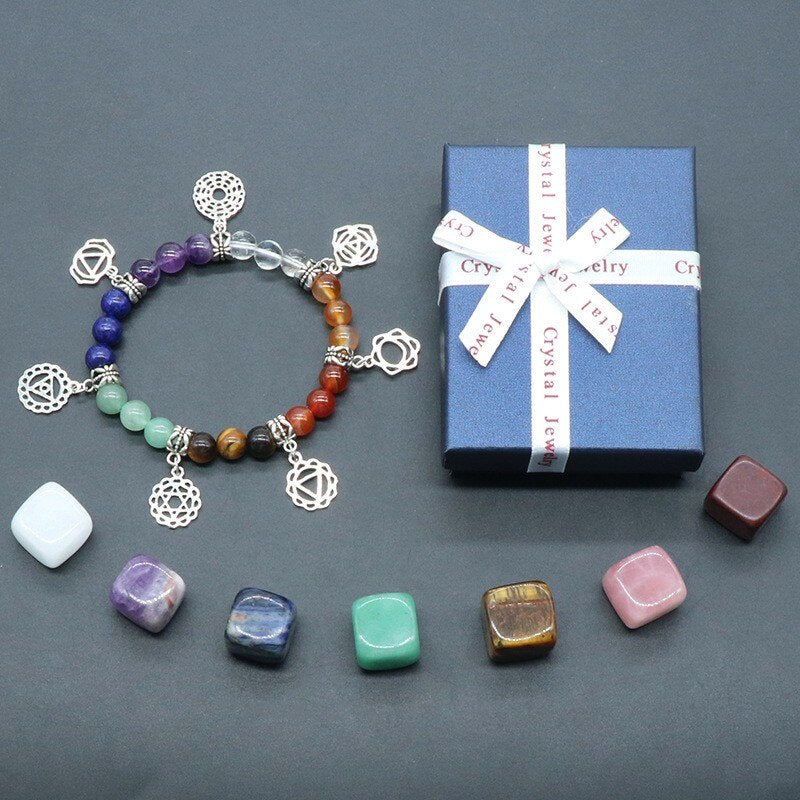 Chakra Yoga Reiki Stone Set for Healing Meditation Natural Crystal Stones Quartz Gemstones Necklace Collection Home Decor Craft - 15-8Pcs