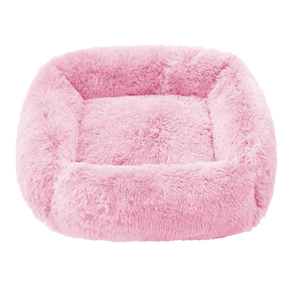 Comfortable Dog Bed Sleeping Pad Soft Cat Bed Square Pillow Bed Fluffy Plush Puppy Cushion Pet Supplies - Light pink / XL 75x65cm