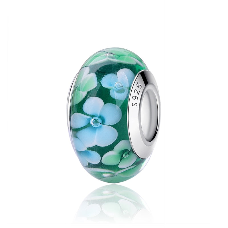 2023 New Original 100% 925 Sterling Silver Glass Bead Wood Stone Murano Flower Charms Fit Pandora Bracelet DIY Women Jewelry - LSM045