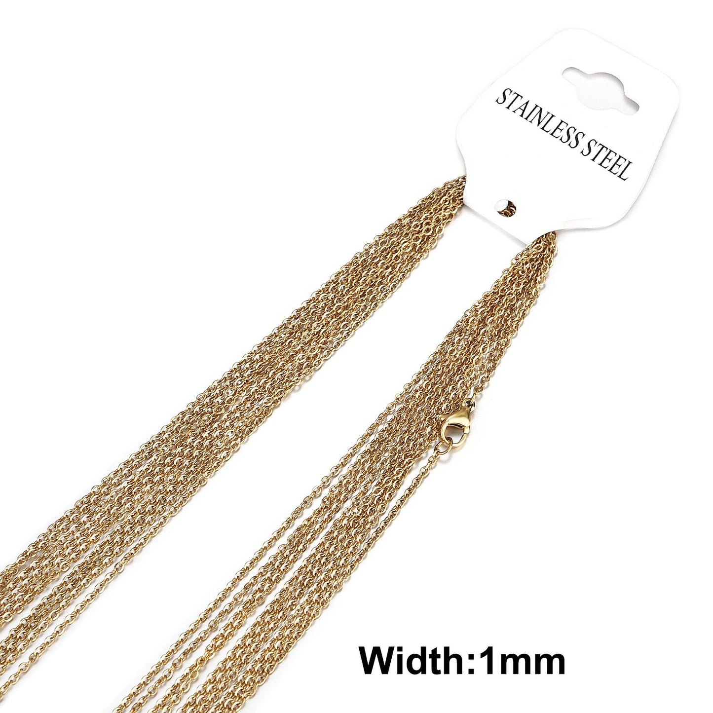 10pcs Gold Color Stainless Steel Link 45/50/55/60CM Bulk Necklace Chains Jewelry Cuban Chains Wholesale Chain Chokers DIY Crafts - Gold Color-1mm / 50cm - Gold Color-1mm / 55cm - Gold Color-1mm / 60cm - Gold Color-1mm / 45cm extend 5cm