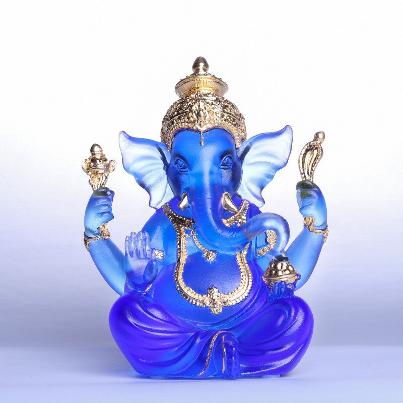 Unique Beautiful Glass Scupture Colored Glaze Statue of Lord Ganesh Ganpati Elephant Hindu God Remove Obstacles Auspicious Gift