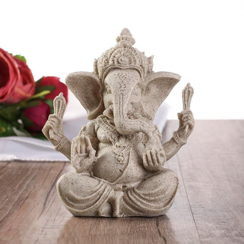 Stone Color Lord Ganesha Buddha Statues Elephant Hindu God Sculpture Figurines Ornaments Lucky Resin Home Zen Garden Decoration