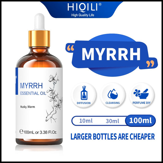 HIQILI 100ML Myrrh Essential Oils,100% Pure Nature for Aromatherapy | Used for Diffuser，Humidifier，Massage | Clean Skin