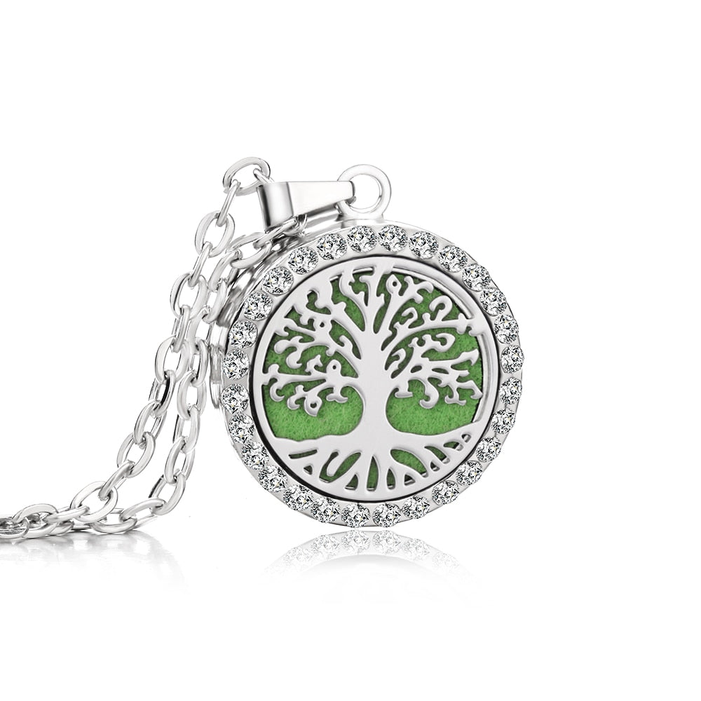 Crystal Aromatherapy Necklace Tree Flower Essential Oils Diffuser Jewelry Women Locket Aroma Diffuser Perfume Pendant Necklace