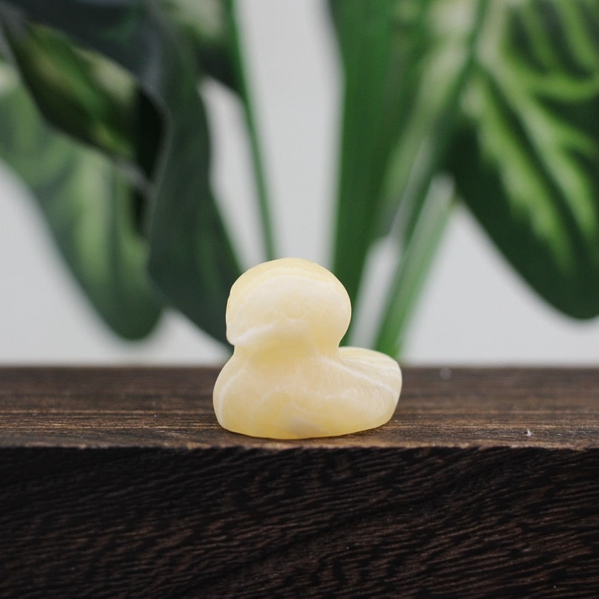 1.2 Inch Cute Duck Statue Crafts Home Decor Reiki Healing Crystal Carved Gemstone Figurine Opalite Quartz Small Animal Kid Gifts - Yellow Jade