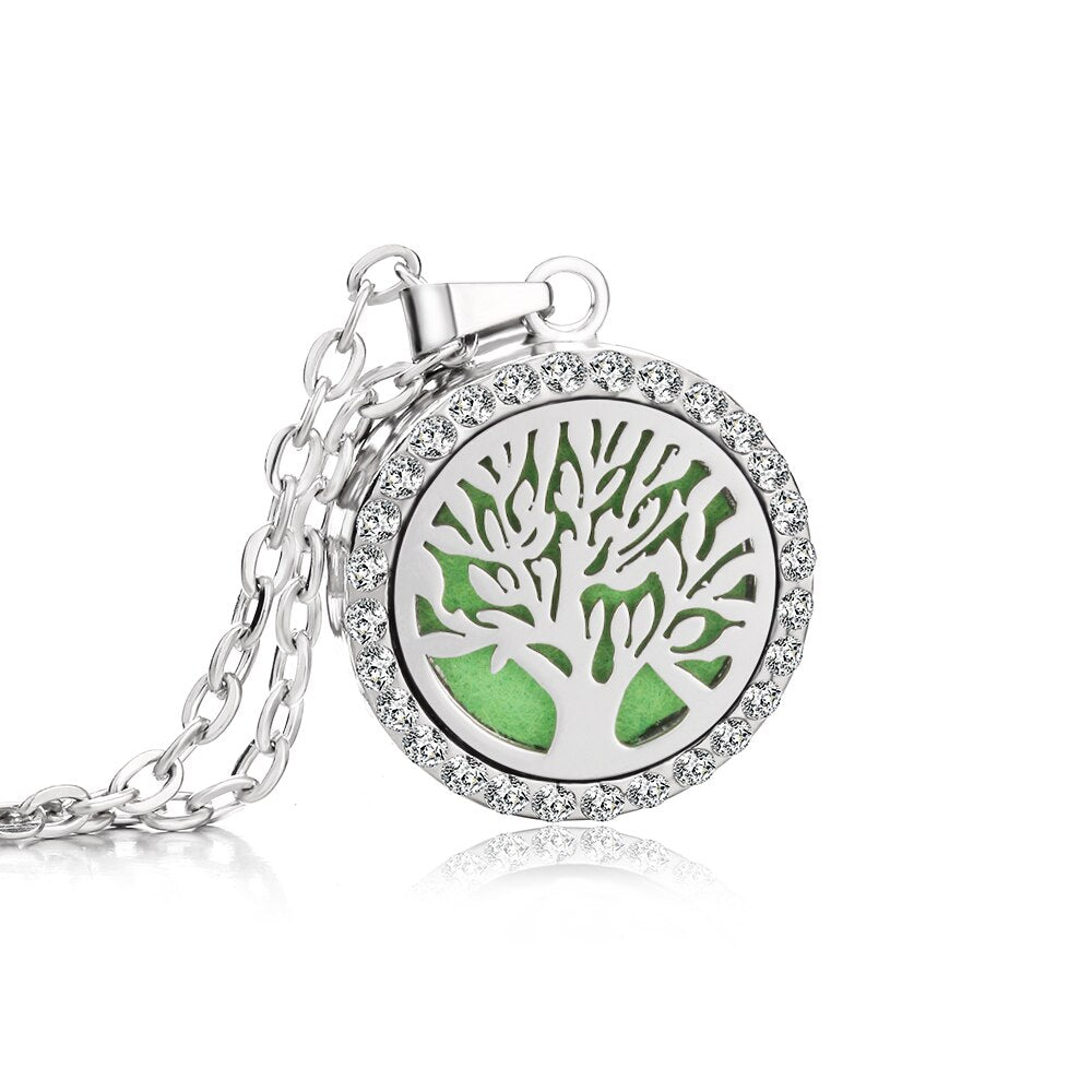Crystal Aromatherapy Necklace Tree Flower Essential Oils Diffuser Jewelry Women Locket Aroma Diffuser Perfume Pendant Necklace - 4