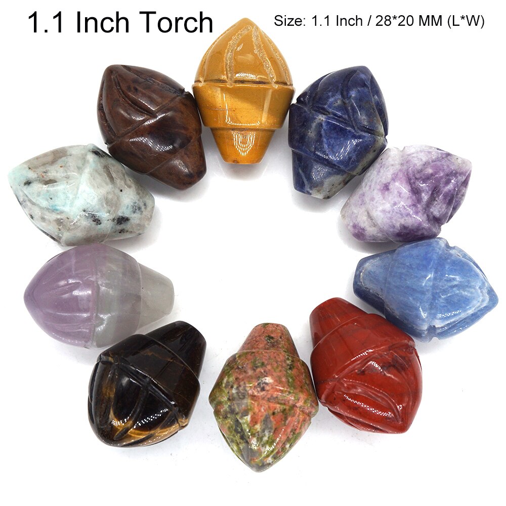 10PCS/ Set Mix Natural Stones Animal Statue Healing Crystal Plant Figurine Gemstone Carved Angel Wicca Craft Decor Wholesale Lot - Torch