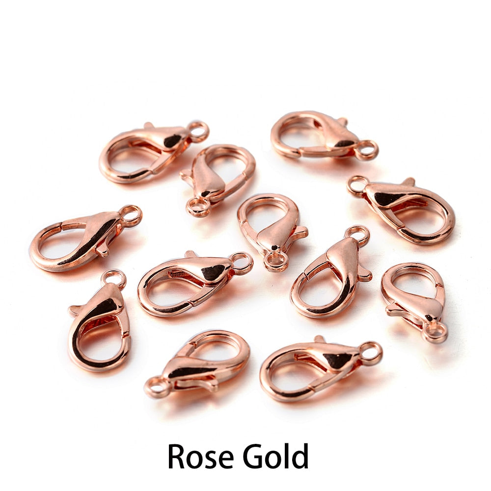 100pcs/lot Metal Lobster Clasps for Bracelets Necklaces Hooks Chain Closure Accessories for  DIY Jewelry Making Findings - Rose gold / 10x5mm 100pcs - Rose gold / 12x6mm 100pcs - Rose gold / 14x7mm 100pcs - Rose gold / 16x9mm 100pcs - Rose gold / 18x10mm 100pcs