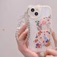 Bear Ear Flower Transparent Hang Phone Chain Silicone Case for iphone 13 11 Pro Max 12 XR X XS Protective Clear Soft Cover