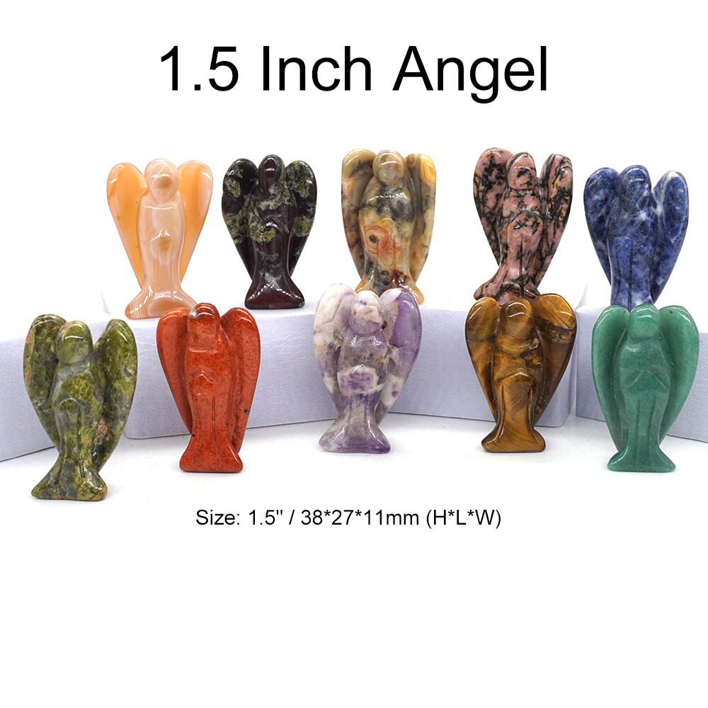 10PCS/ Set Mix Natural Stones Animal Statue Healing Crystal Plant Figurine Gemstone Carved Angel Wicca Craft Decor Wholesale Lot - Angel 1.5 IN