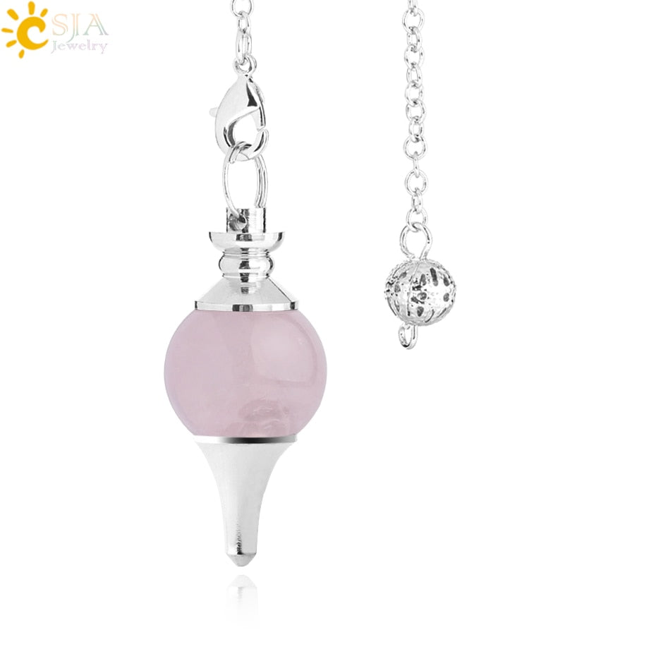 CSJA Natural Gem Stone Pendulum for Divination Dowsing Esoterisme 7 Chakra Crystals Pendulums Tree of Life Necklace Pendant G905 - Pink Pendule / China - Pink Pendule / France
