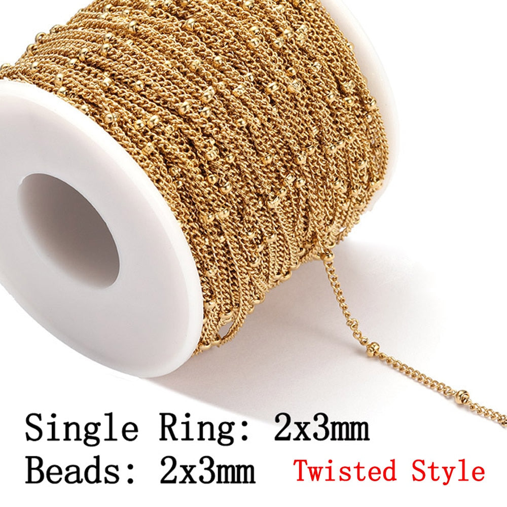 No Fade 2Meters Stainless Steel Chains for Jewelry Making DIY Necklace Bracelet Accessories Gold Chain Lips Beads Beaded Chain - M-Gold 2x3mm