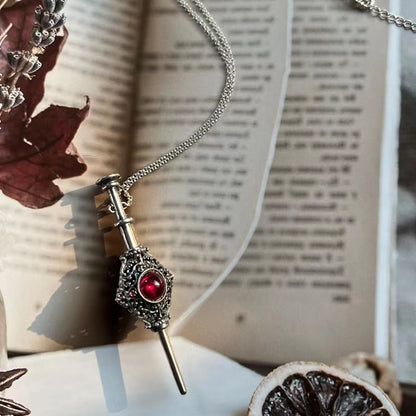 Magic Witch Necklace Women\\'s Vintage Blood Pack Removable Witch Wand Pendant Cosplay Jewelry Couple New Lover Gift - AL18694-Sliver