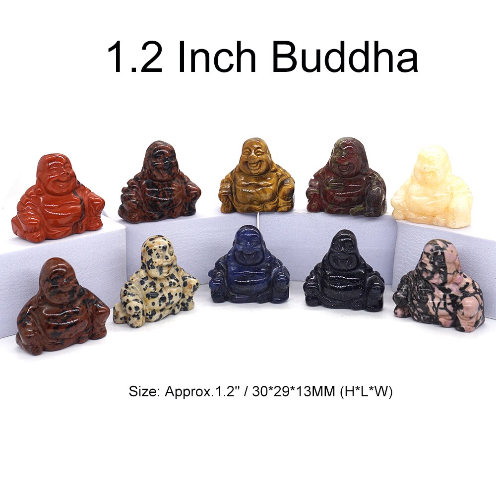 10PCS/ Set Mix Natural Stones Animal Statue Healing Crystal Plant Figurine Gemstone Carved Angel Wicca Craft Decor Wholesale Lot - Buddha 1.2 IN