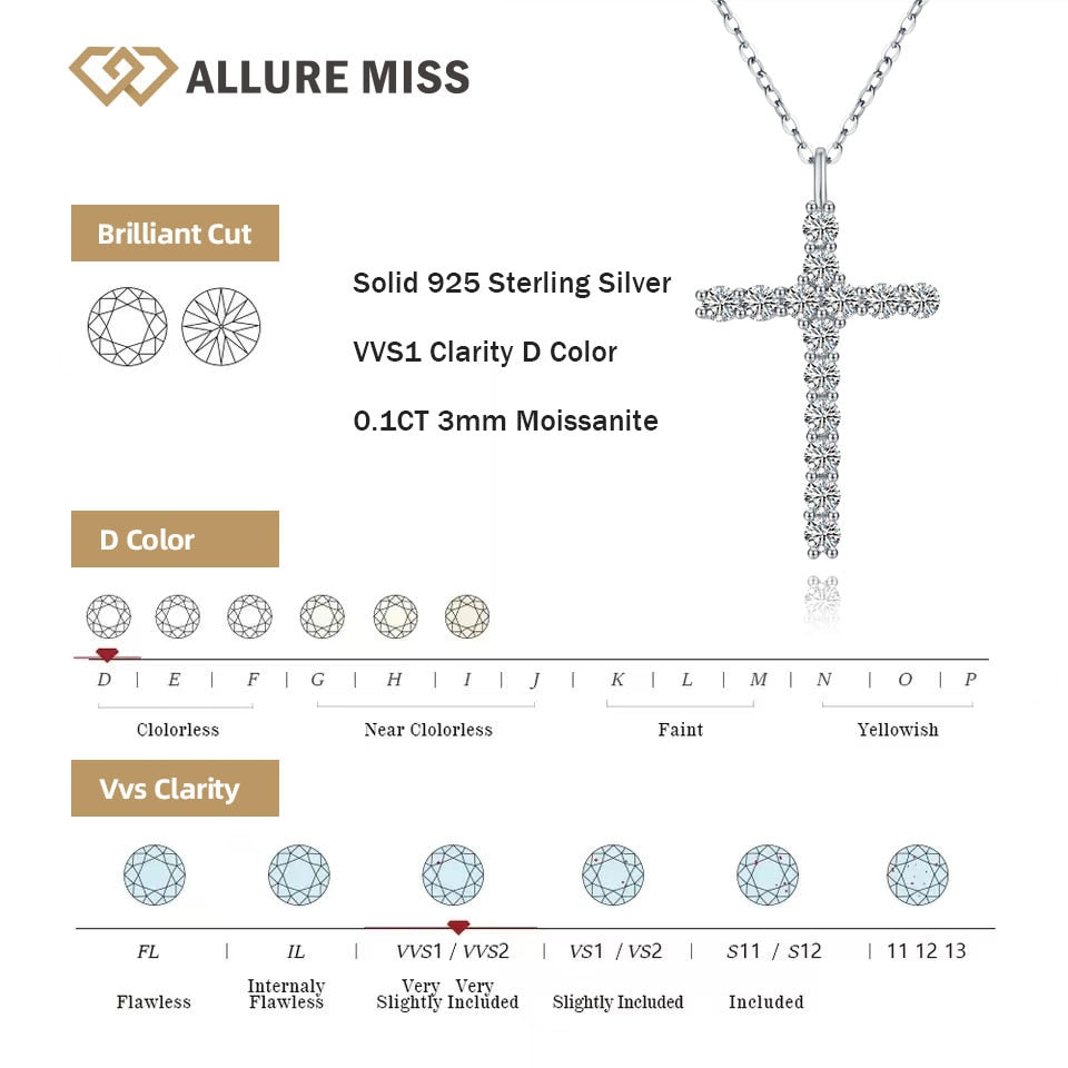 100% 925 Sterling Silver Moissanite Inlaid Diamond cross Sparkling Necklace GRA  Certified D color Jewelry Pendants  Top Quality