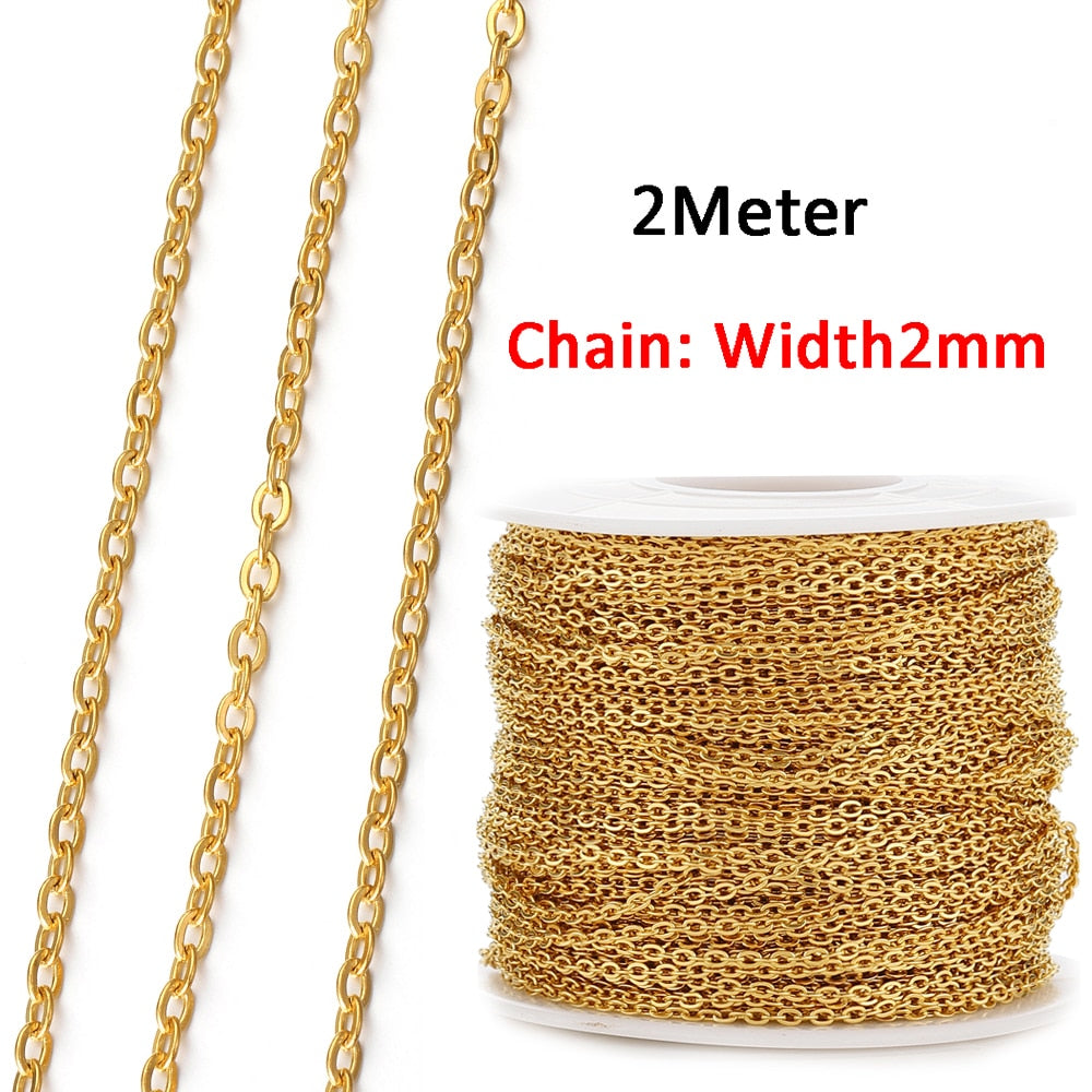 No Fade 2Meters Stainless Steel Chains for Jewelry Making DIY Necklace Bracelet Accessories Gold Chain Lips Beads Beaded Chain - I-Gold 2mm